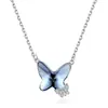 Joyería de Plata Yongyi Plata de Ley S925 Collar de Cristal de Doble Capa Mariposa Azul Temperamento Elegante Femenino Moda El Más Fácil de Combinar Collar