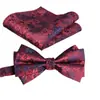 Lenço Quadrado Gravata Borboleta Conjunto de 2 Peças Grande Jacquard Formal Negócios Noivo Casamento Festivo Moda Tendência Novo Vinho Tinto