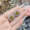 Camellia nuevo lujo color brillante tesoro amarillo dorado pendientes de circonita chapados en 18K elegantes y caros alta calidad exquisitos pendientes de aguja de plata