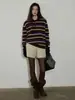 Lofi Eligió Color Contrastante Cuello Polo Rayas Tejido de Punto Mujer Invierno Nuevo Versátil de Gama Alta