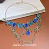 Collar de borla de mariposa azul multicapa resistente, fresco y sofisticado, a la moda, exquisito, de alta gama, lujoso, estilo palacio