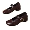 Zapatos Mary Jane de tacón bajo estilo francés para mujer, nueva colección otoño 2026, zapatos cómodos y versátiles para mamás, zapatos de cuero retro de punta fina y suela blanda