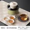 Conjunto de Chá Cerâmico para Viagem Pequeno Conjunto Portátil com Tigela de Chá, Xícara de Chá Cerâmica e Bandeja de Chá para Simples Acampamento ao Ar Livre para Beber Chá