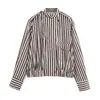 Para Comércio Exterior Transfronteiriço Europeu e Americano Roupas Femininas Aliexpress Mais Vendidas Outono Casual Versátil Jaqueta com Listras Verticais Gola Alta
