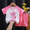 Traje de verão infantil com shorts de manga curta, camiseta de algodão para meninos e meninas, bebê fino, roupas infantis novas 2025, tesouro masculino atacado