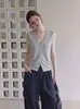 Colete de Tricô com Zíper e Decote V Estilo Old Money para Mulheres, Top Cardigan Slimming Sem Mangas de Alta Qualidade 10612