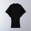 25 Verano Nuevo Vestido de Punto de Tirantes Pequeño de Cuello U Manga Murciélago Cintura Ajustada para Mujer Falda Elástica Ajustada a la Cadera