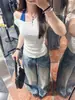 Camiseta Branca Tendência Estilo Coreano, Manga Curta Semitransparente para Mulheres, Novo Estilo de Verão, Cintura Marcada, Emagrecimento, Versátil, Blusa Off-Shoulder