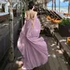 Vestido Romántico Francés de Hombros Descubiertos Largo hasta el Suelo, Elegante Vestido de Vacaciones Ajustado a la Cintura, Vestido tipo Bata Rosa Ajustado