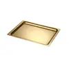 Plato rectangular de acero inoxidable retro estilo coreano para hotel, borde ancho dorado, cuenco irregular para aperitivos y postres