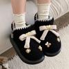 Zapatos Bajos de Algodón Lindos con Oso de Suela Gruesa para Exteriores con Lazo Dulce, Botas de Nieve Suaves Cálidas de Felpa de Moda de Invierno para Mujer