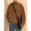 De veludo camisa de fundo masculino de manga comprida primavera e outono solto suéter interno solto T-shirt meia gola tartaruga estilo Hong Kong em meninos roupas de outono