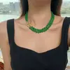 Nuevo Collar Retro Chino de Alta Calidad con Vidrio Luminiscente Tipo Calcedonia Verde Natural de Doble Capa Desmontable Múltiples Métodos de Uso