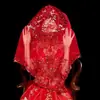 Velo Rojo Novia Principal Vestido de Novia Boda China Xiuhe Uso Verano Cubre-cabeza Rojo Bufanda Feliz Velo Semitransparente