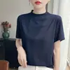 Novedad Primavera/Verano 2026 para Mujer, Holgado, Color Liso, Corto, Cuello Alto, Sencillo, Perezoso, Manga Corta, Tejido Base de Manga Corta