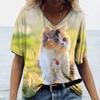 Camiseta de manga corta con cuello en V y estampado de conejo para mujer, estilo europeo y americano, de Amazon, combinable con todo, 2025