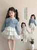 Traje de Vestido para Niña Estilo Otoño Falda Floral para Niña Pequeña Ropa para Niños Primavera y Otoño Chaqueta de Mezclilla para Bebé Conjunto de Dos Piezas