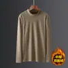 Camiseta de Manga Larga para Hombre de Terciopelo Zorro Plateado de 420g, Top Engrosado con Forro Polar, Cuello Redondo, Camiseta Base, Ropa Interior Térmica de Color Sólido para Otoño e Invierno