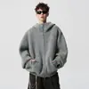 Suéter Cinza Americano com Capuz de Gola Alta Masculino 2025 Inverno Nova Marca de Moda Cardigan de Tricô Solto com Zíper