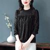 Camiseta de Renda com Retalhos Plus Size para Mulheres Primavera e Outono 2025 Novo Estilo Blusa de Base Solta que Cobre a Barriga para Mãe de Meia-Idade