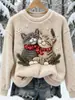 Sudadera de Manga Larga con Cuello Redondo, Corte Ajustado, Estampado Digital con Elementos Navideños Transfronterizos, 250g Franela, Nuevo 2025