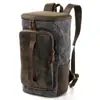 Mochila Retro de Lona Aceitada y Cera con Cuero Genuino con Diseño de Múltiples Compartimentos Cilíndrica de Gran Capacidad Impermeable para Exteriores Mochila de Viaje