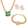 Estilo Minimalista Francés, Elegante y en Capas Conjunto de Joyería con Diseño Incrustado y Colgante de Flor de Cuatro Hojas, Conjunto de Joyería de Acero de Titanio