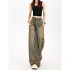 Jeans largo rasgado estilo deserto retrô americano para mulheres, novas calças retas folgadas de cintura alta emagrecedoras plus size