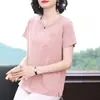 Camiseta de Manga Corta para Mujer, Nueva Moda de Verano 2026, Blusa Elegante Bordada que Reduce la Edad para Mujeres de Mediana Edad y Mayores