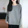 Suéter tejido casual de cuello redondo y manga larga, 100% algodón, estilo vintage transfronterizo para mujer, mangas raglán de moda, capa base de color liso