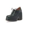 Zapatos de Cuero Genuino con Plataforma Gruesa y Tacón Ultra Alto de 10 cm para Personas Menudas, Nuevo Estilo Británico 2026, Zapatos de Cuero Impermeables con Plataforma, Puntera Redonda, con Cordones