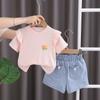 2025 Nuevo Estilo de Verano Moda para Niña Manga de Encaje de Moda Conjunto de Dos Piezas de Manga Corta Moda para Bebé Shorts de Mezclilla Suave y Fina