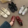 Temporada del Primer Encuentro: Zapatos Planos Rojos para Mujer, Estilo Ballet, Punta Redonda, Corte Bajo, Patchwork, Elásticos, Piel Suave, Modelo Nuevo 2026, Zapatos Planos Versátiles