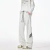 Calça Esportiva Listrada Pesada de 300g para Homens, Outono e Inverno, Estilo Americano, Tendência, Solta, Reta, Casual, Caimento, Perna Larga, Longa