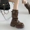 Populares Botas Martin de Suela Gruesa Versátiles para Adelgazar y Aumentar la Altura para Mujer, Novedad Otoño 2026 Botas Casuales Cómodas fruncidas a media pantorrilla