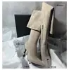 Botas hasta la rodilla para mujeres petite, punta fina, versátiles, gamuza, a la moda, 2026, botas de corte ajustado, tacones de aguja, nuevas botas para mujer