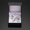 Jiaomei Oro y Plata Negro Ancla Nube Auspiciosa Patrón Cuadrado Cepillado Clip de Corbata Gemelos Set de Caja Regalo
