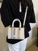 Bolso de Mano Moderno para el Trabajo, Colorido Tejido Primavera/Verano Elegante Nuevo Modelo 2026, Bolso Cubo Color-Block para Vacaciones para Mujeres