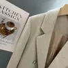 2026 Nueva Chaqueta Blazer de Alta Gama para Mujer para Otoño e Invierno, Beige-Gris con Botones Metálicos, Traje Casual y Versátil