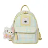 Mochila Transfronteriza Linda y Divertida Nuevo Estilo 2026 Bloques de Color Cuadros Frescos Bordado Gato de Dibujos Animados Mochila Multiusos