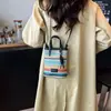 Bolso cubo de paja a rayas de arcoíris estilo coreano, bolso de mano mini simple, bolso bandolera tejido versátil para mujer
