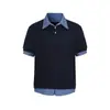 Fornecimento Especial Transfronteiriço Retrô Americano Camisa Polo Falsa de Duas Peças Manga Curta Camiseta Masculina Verão Tendência Marca Patchwork Xadrez Casual Solta