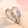 Anéis de Casal com Diamantes Incrustados, Banhados a Platina Cor Dourada, Prata Pura 999, para Homens e Mulheres, Anéis Abertos Ajustáveis com Diamantes, Design de Nicho