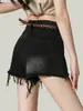Shorts Jeans Rasgado Estilo Americano para Mulheres, Novo Modelo Verão 2026, Cintura Alta Desfiado Linha A Wide-Leg Hot Pants Tendência