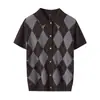 Outono 2026 Novo Cardigan de Tricô Gola Polo Lã Merino Fina Manga Curta Camiseta Feminina Suéter Casual Fashion