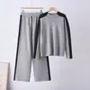 Comercio Exterior Transfronterizo Nueva Moda Suéter de Punto Holgado Adelgazante Conjunto de Dos Piezas para Mujer Pantalones de Pierna Ancha de Cintura Alta