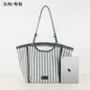 Bolsa de Lona Listrada Artística Estilo Japonês para Mulheres, Bolsa Tote Simples para o Dia a Dia, Bolsa de Mão e Bolsa de Ombro de Grande Capacidade
