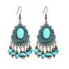 Brincos turquesa estilo étnico vintage europeu e americano, brincos pendentes de borla turquesa boêmios, brincos mais vendidos das áreas cênicas de Yunnan