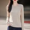 Camada base de malha de lã com gola redonda feminina, simples, de manga longa, elegante, casual, versátil, novo estilo outono/inverno, top pulôver de caimento solto