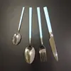 Juego de Cubiertos de Acero Inoxidable 304 Negro y Plateado Cuchillo, Tenedor, Cuchara, Tenedor para Bistec y Cuchillo para Bistec Juego Doméstico de Cuatro Piezas En Caja